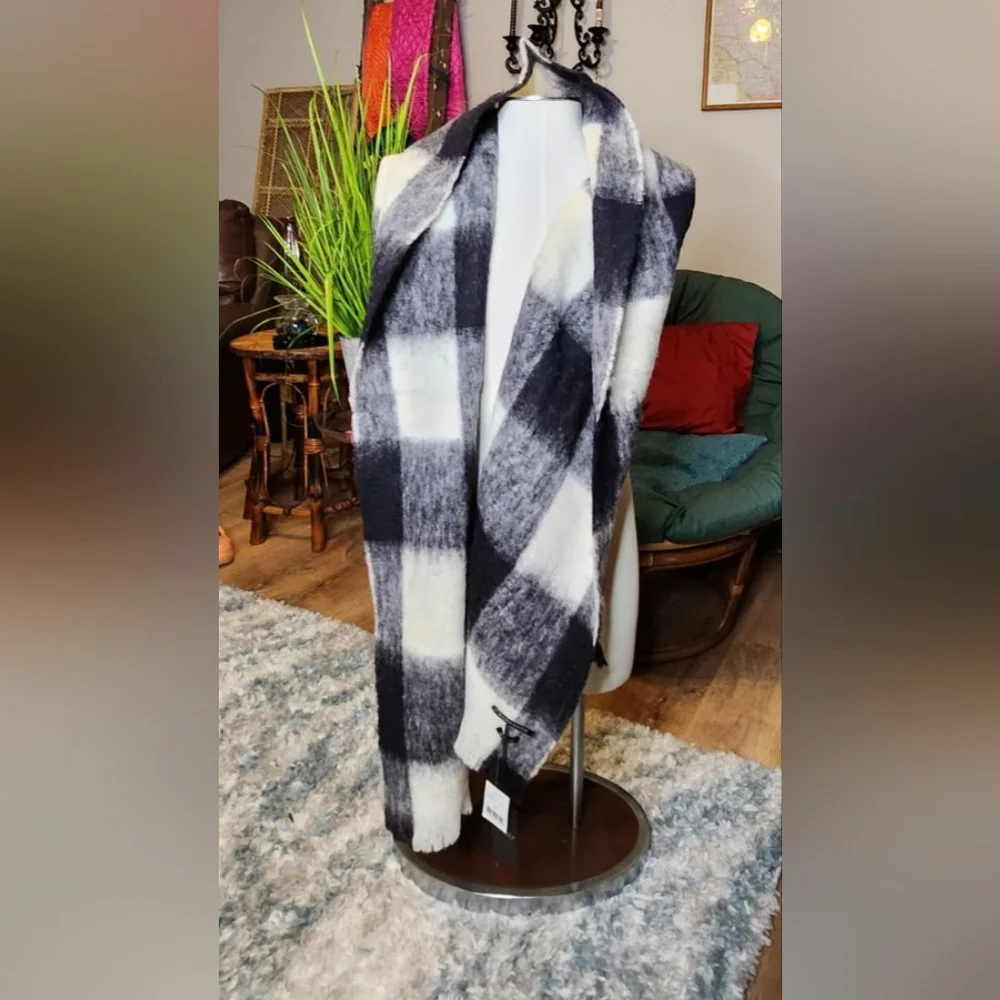 Maison Scotch NWT Black, Grey & White Wool Scarf - Picture 1 of 7